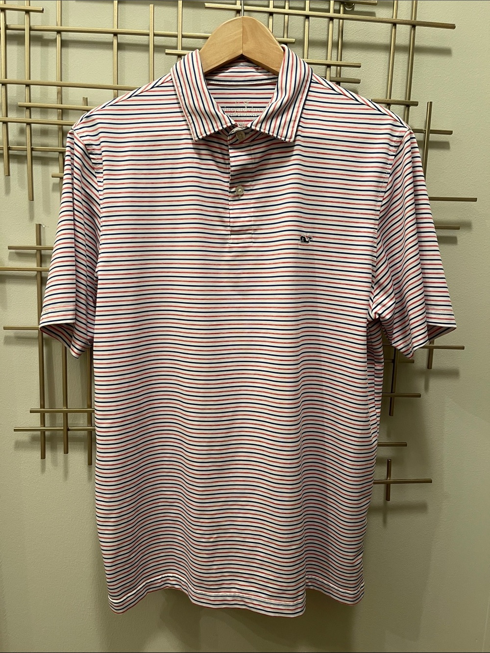 Vineyard Vines White Polo with Red & Navy Stripes